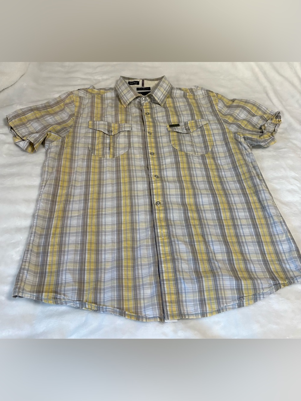 Marc Ecko Yellow and Gray Plaid Button-Down Shirt - Men's